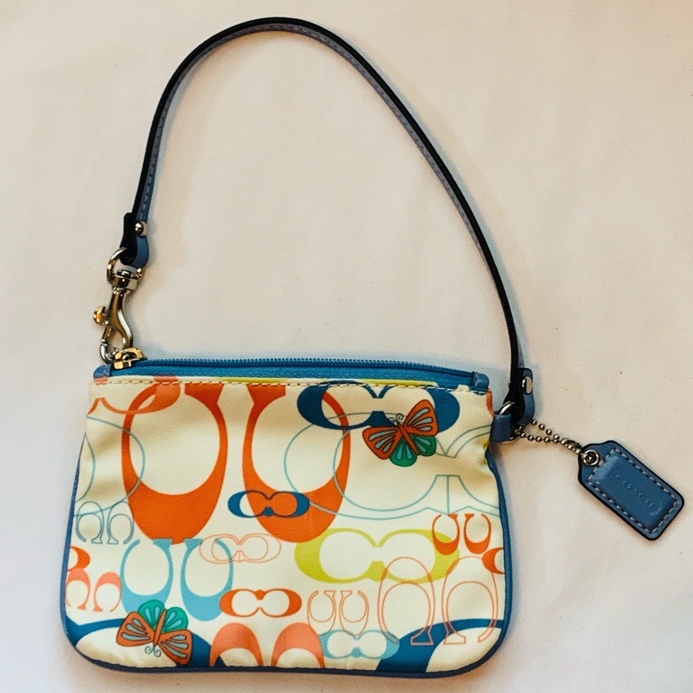 Coach Optic Butterfly Blue Signature Wristlet